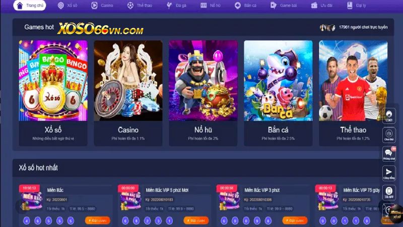 Người chơi có thể trải nghiệm các tựa game hấp dẫn tại Xoso66 mọi lúc